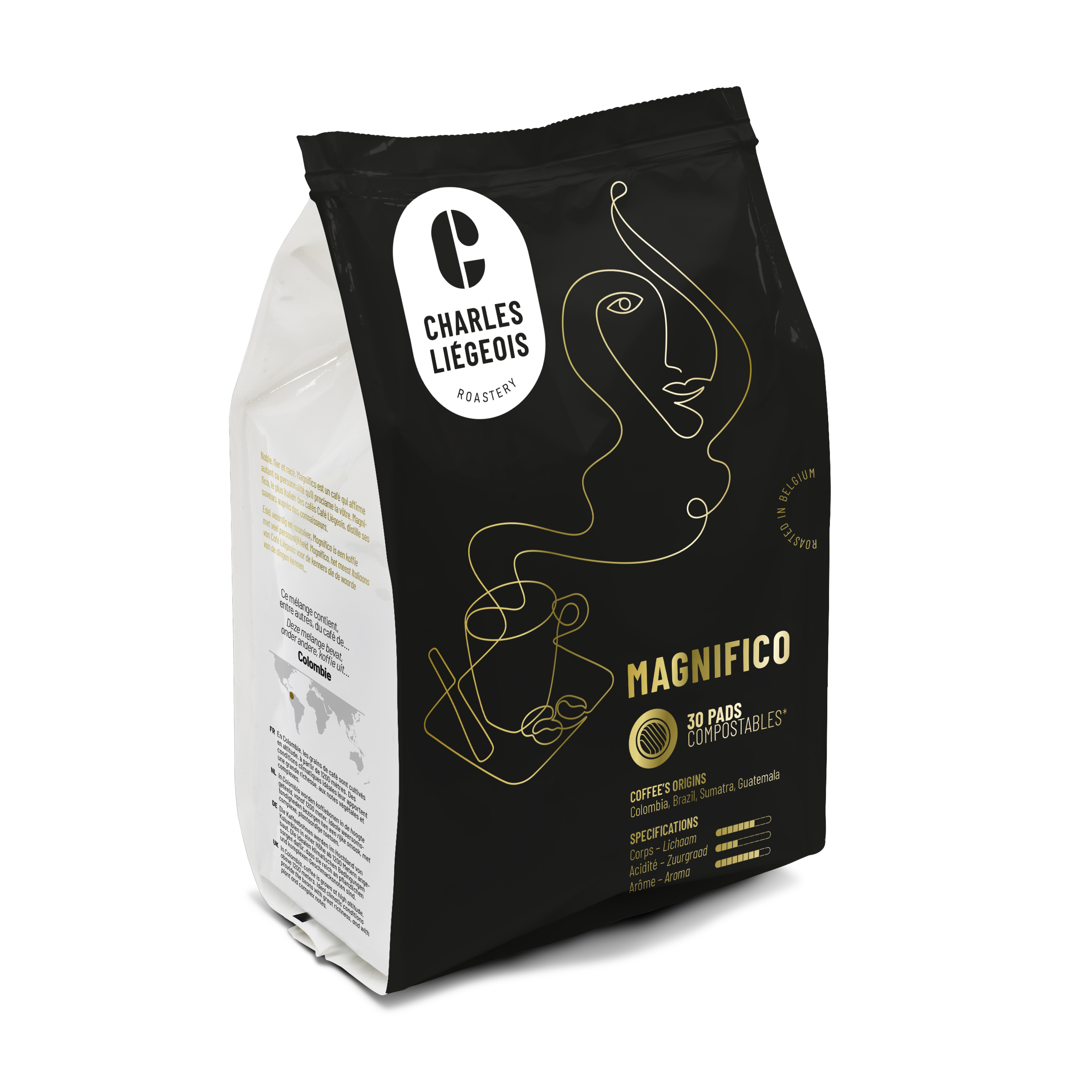 Magnifico pack with industrially compostable coffee pads industrially compostable coffee pads