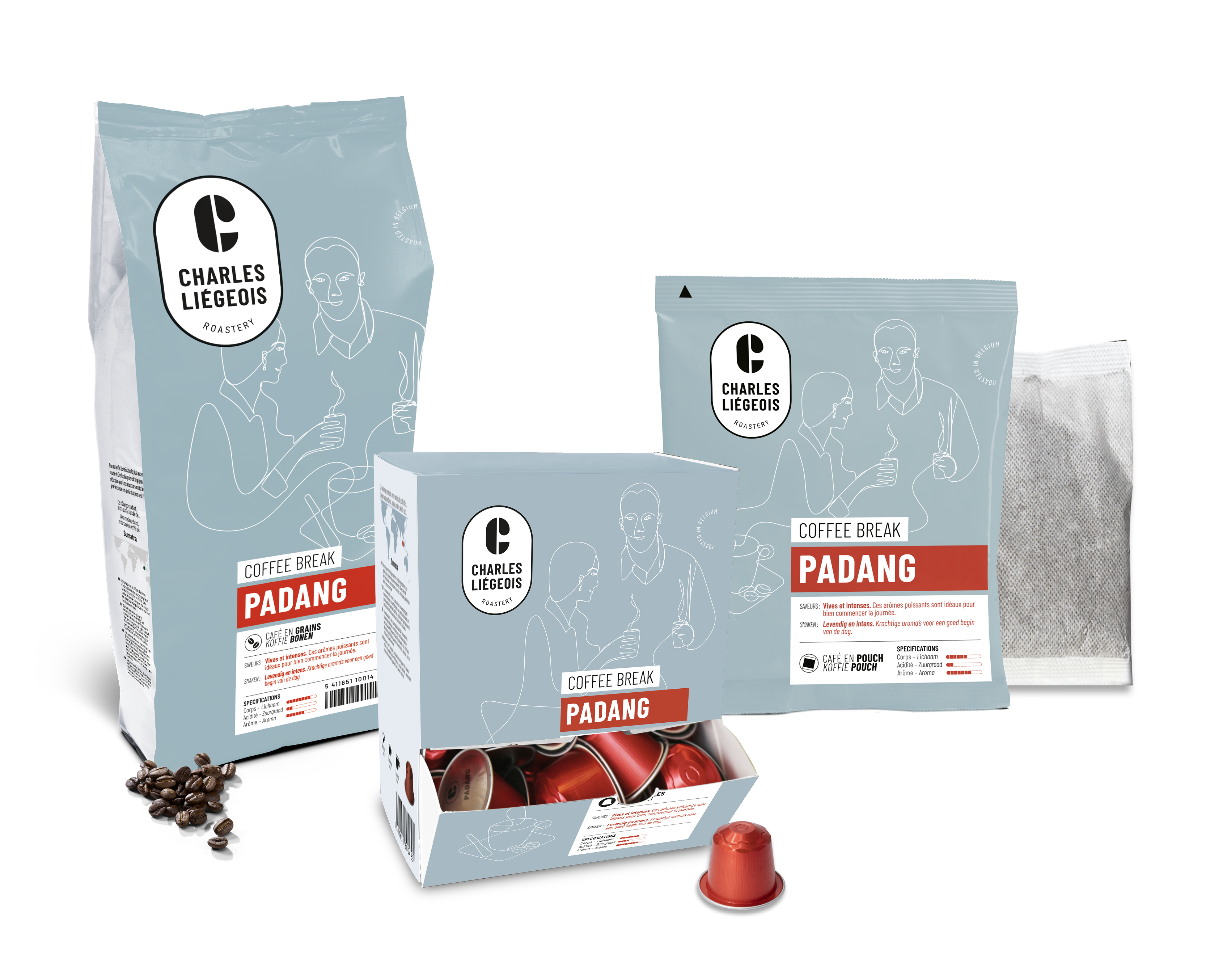 Pack Padang Coffee Break koffie assortiment van Charles Liégeois Roastery