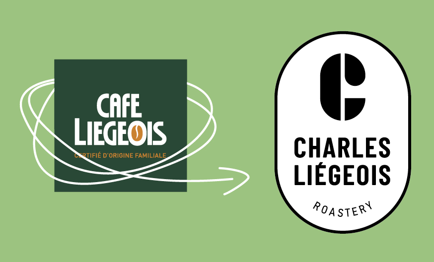La transformation du logo L'ancien logo, Café Liégeois, et le nouveau, Charles Liégeois