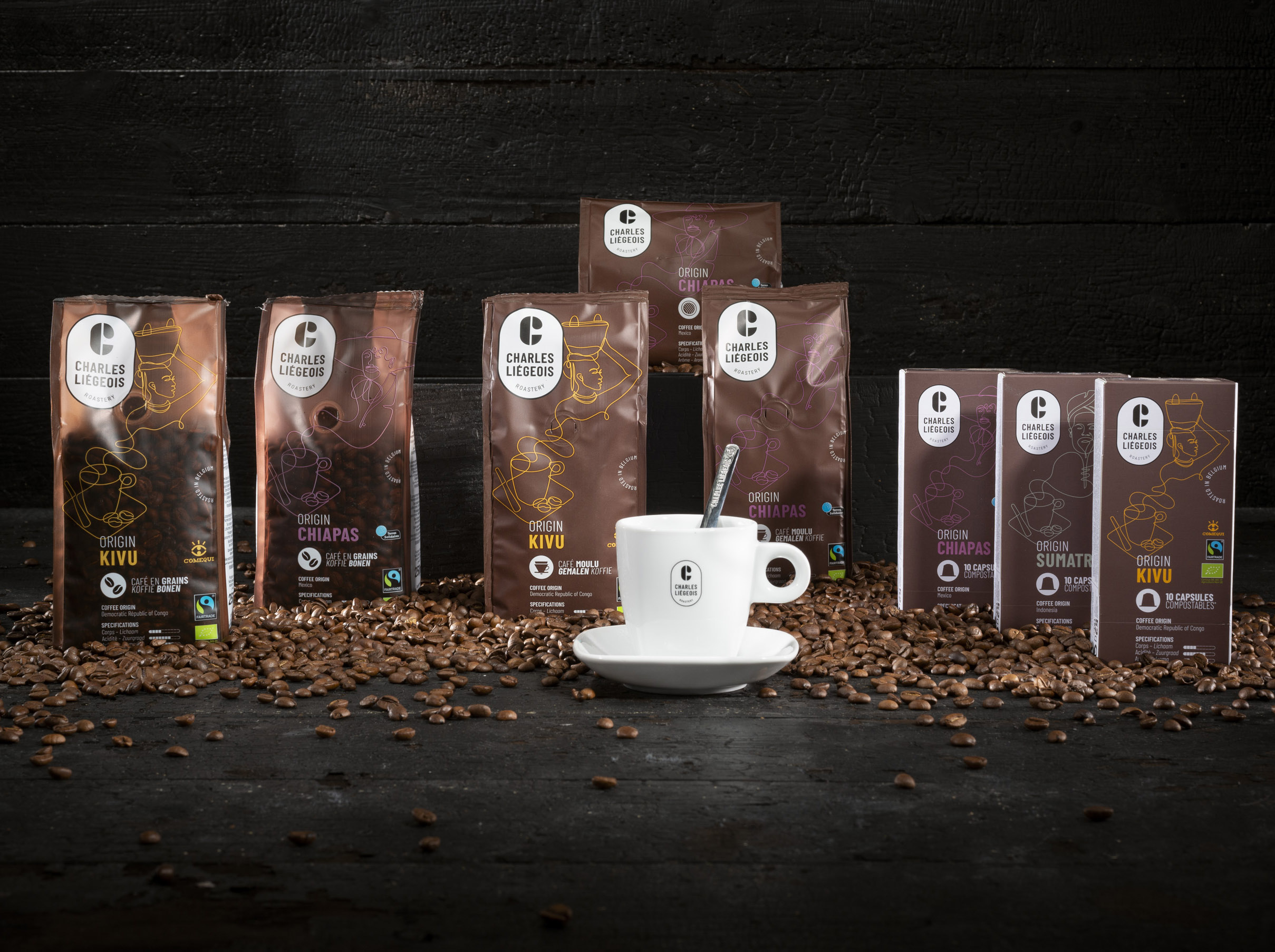 Charles Liégeois Roastery origins coffee packs