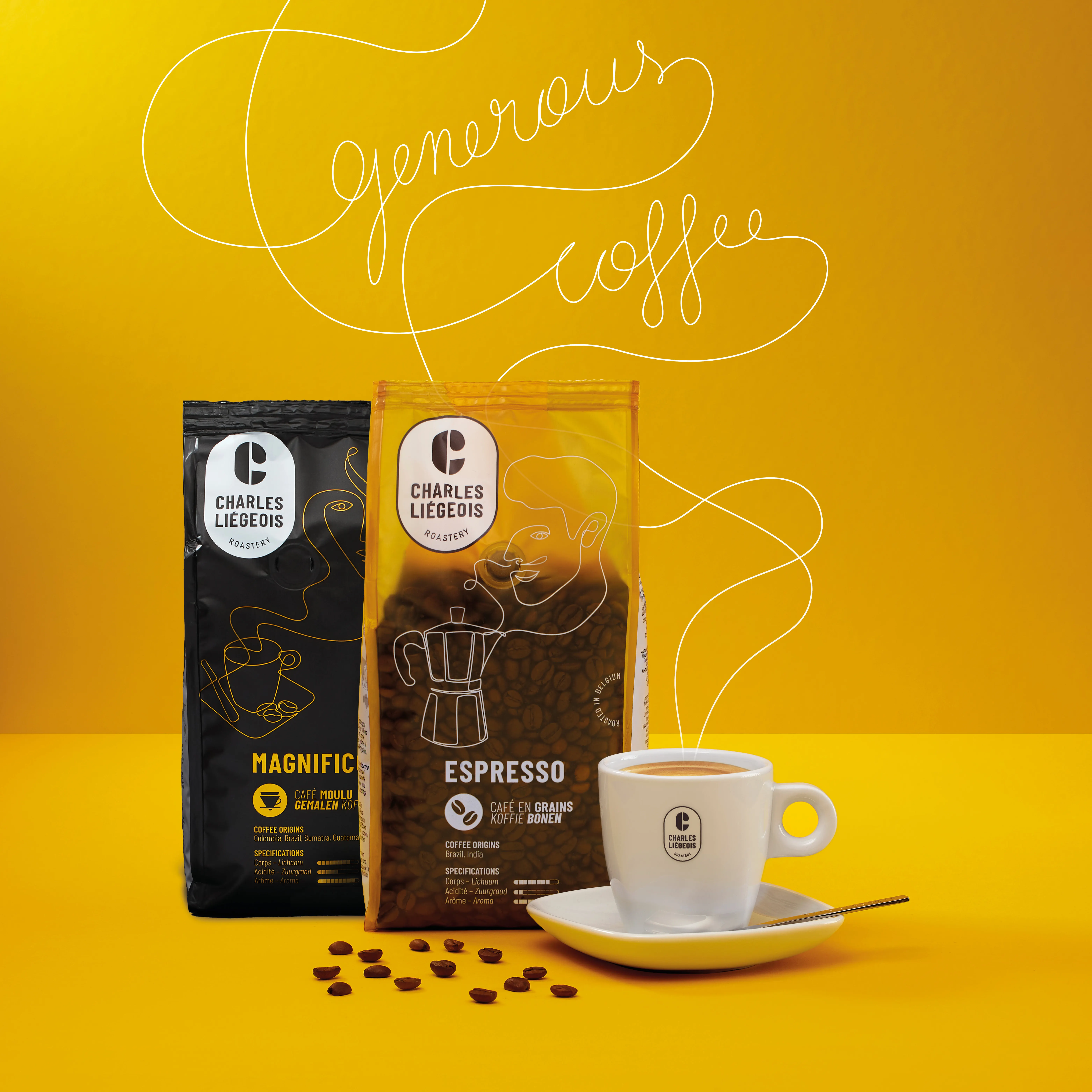 verpakking met gemalen koffie en koffiebonen verpakking met gemalen koffie en koffiebonen