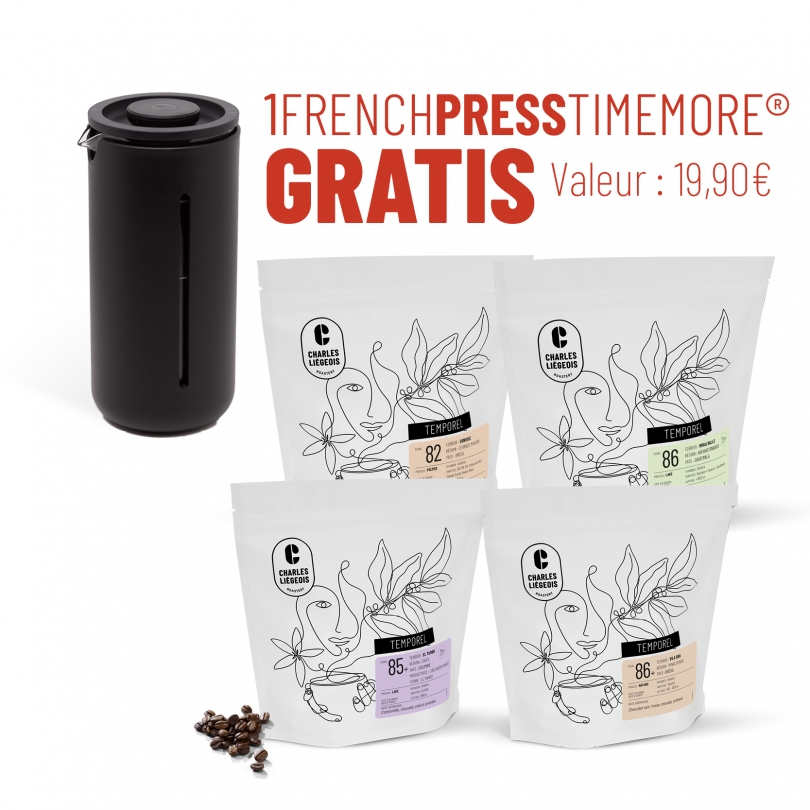 Pack Temporel de cafés de spécialité avec French Press Timemore offerte