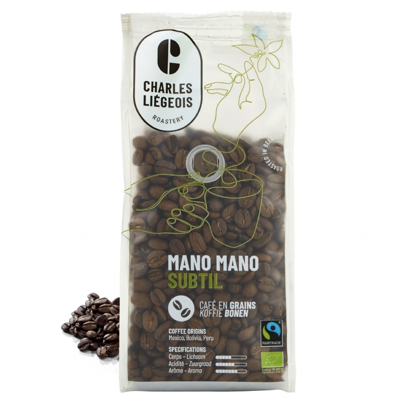 Paquet de café en grains bio et équitable Mano Subtil 250g de Charles Liégeois