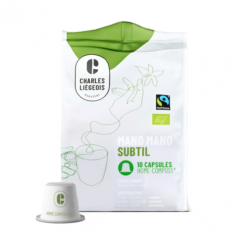 Capsules de café bio et équitable Mano Mano Subtil, compatibles Nespresso® et compostables à la maison