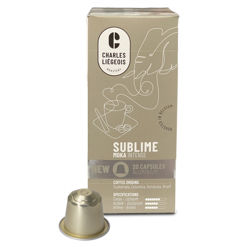 Boîte de 20 capsules Charles Liégeois Sublime, café intense et corsé, compatibles avec les machines Nespresso®.