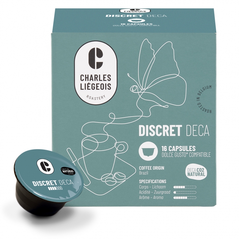 Boîte de 16 capsules Mano Mano Discret, compatibles Dolce Gusto®, café léger et équilibré.