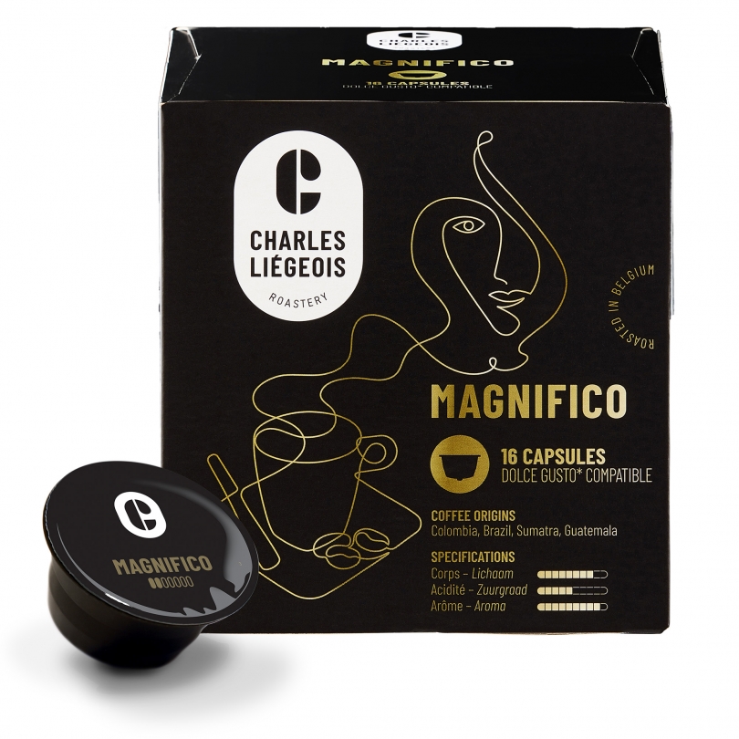 Capsules de café Magnifico compatibles Dolce Gusto de Charles Liégeois, paquet de 16 unités.