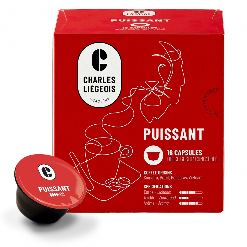 Capsules de café Puissant compatibles Dolce Gusto de Charles Liégeois – Boîte de 16