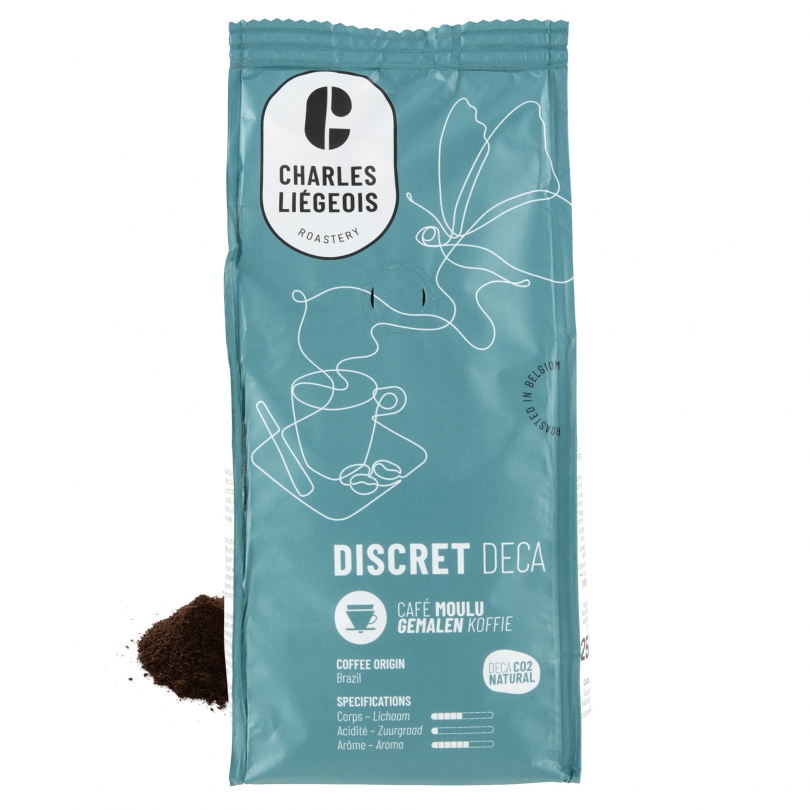 Paquet de café moulu décaféiné Discret de Charles Liégeois – 250g