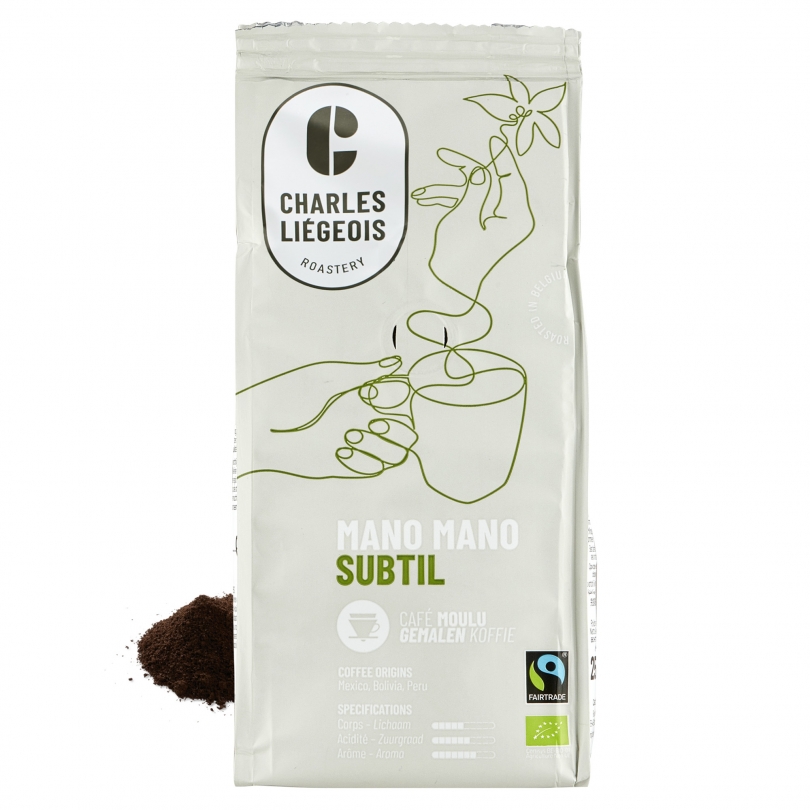 Paquet de café moulu bio et équitable Mano Subtil de Charles Liégeois – 250g