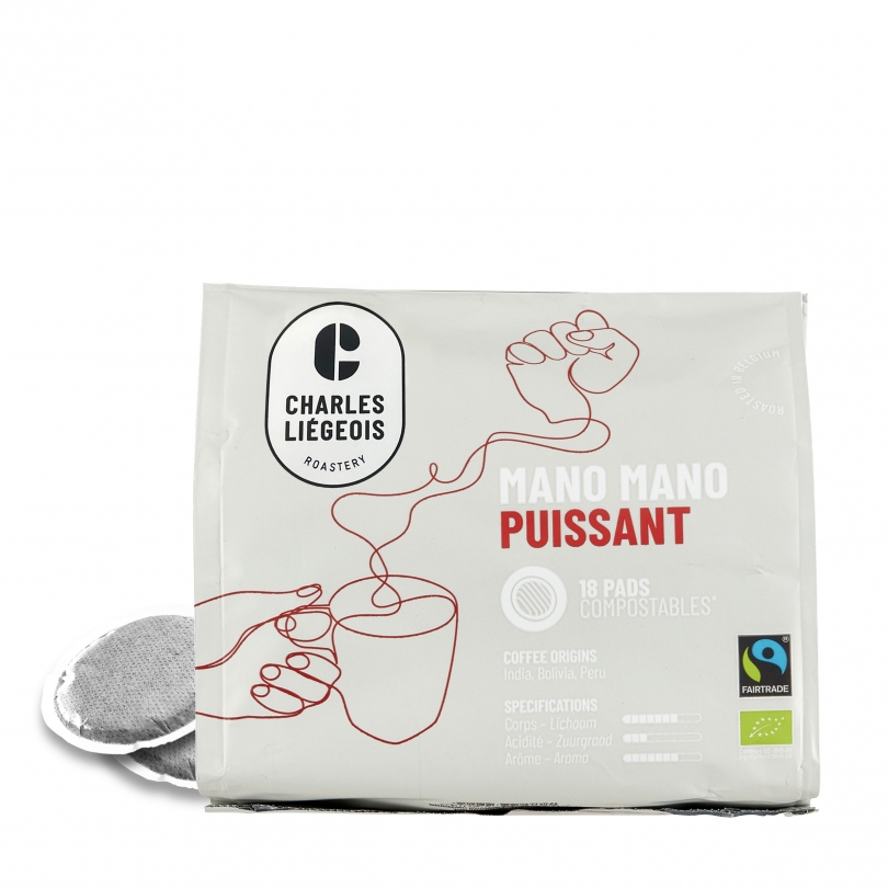 Paquet de 18 dosettes de café Mano Mano Puissant de Charles Liégeois