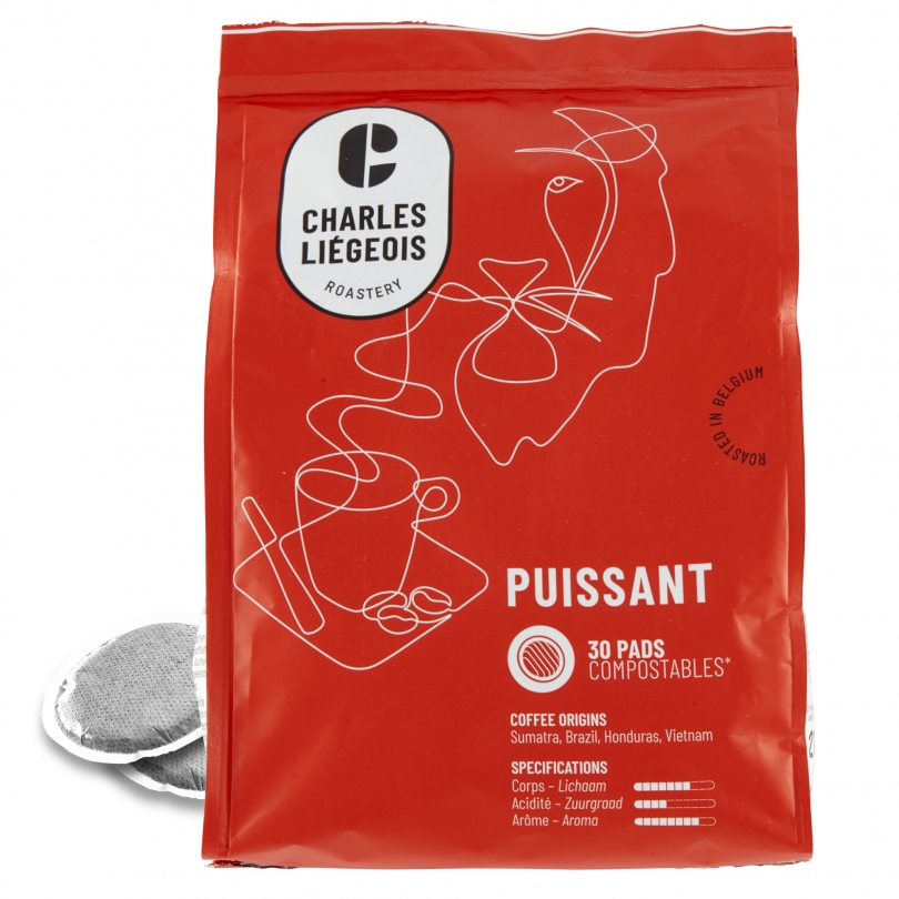 Boîte de 30 dosettes compatibles Senseo® de café Puissant de Charles Liégeois