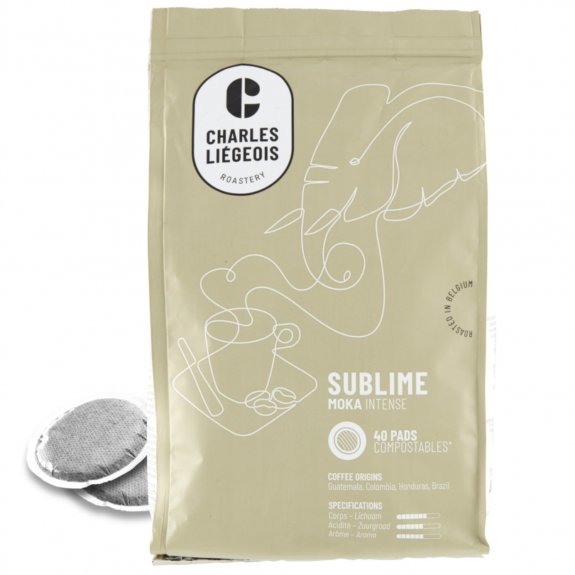 Café Dosettes Sublime de Charles Liégeois - 40 dosettes souples compatibles Senseo, offrant un café intense et aromatique.