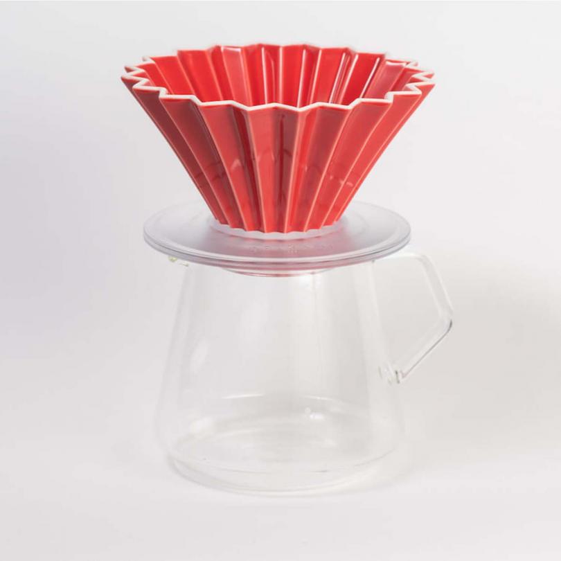 Origami® dripper red 4 cups with plastic support and Kinto® carafe